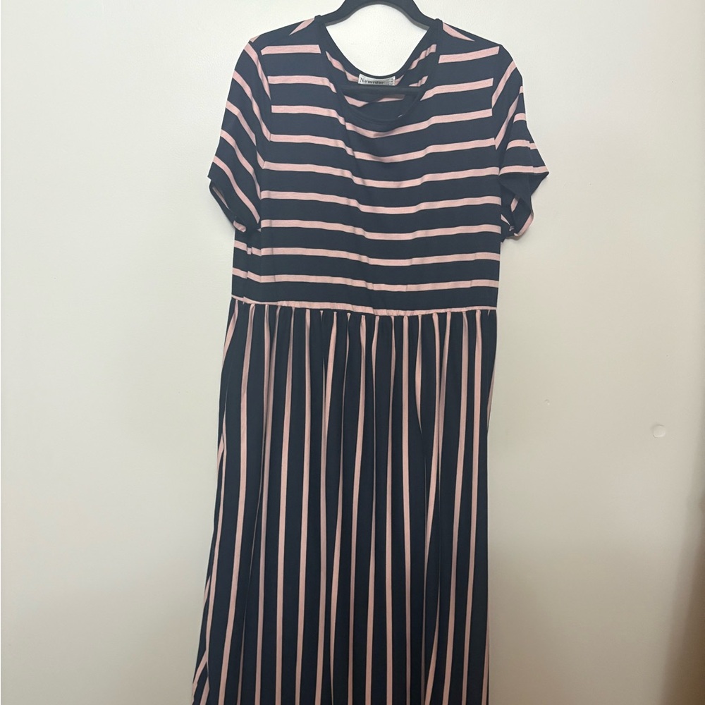 Striped Pink and Navy Maxi Dress